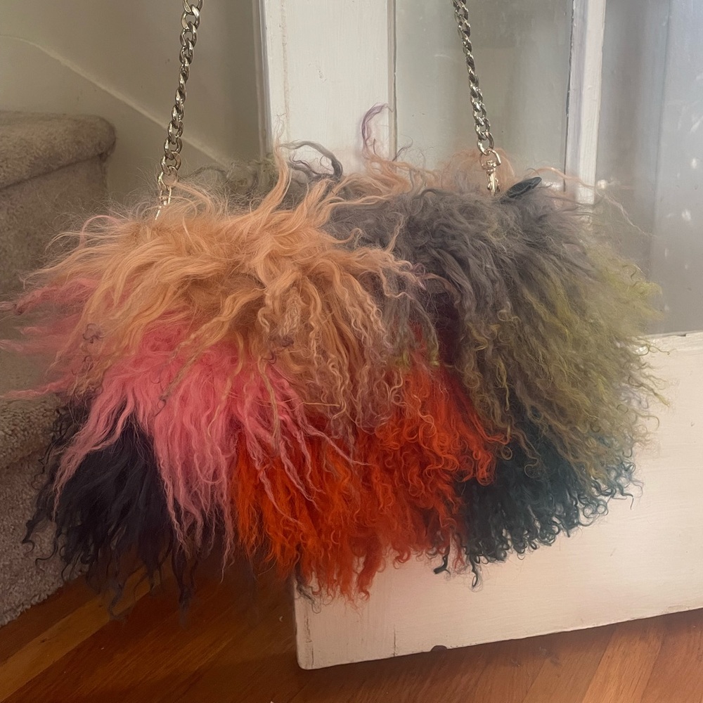 River Island
Women's Multi Colour Mongolian Fur Chain Bag. Barely used.